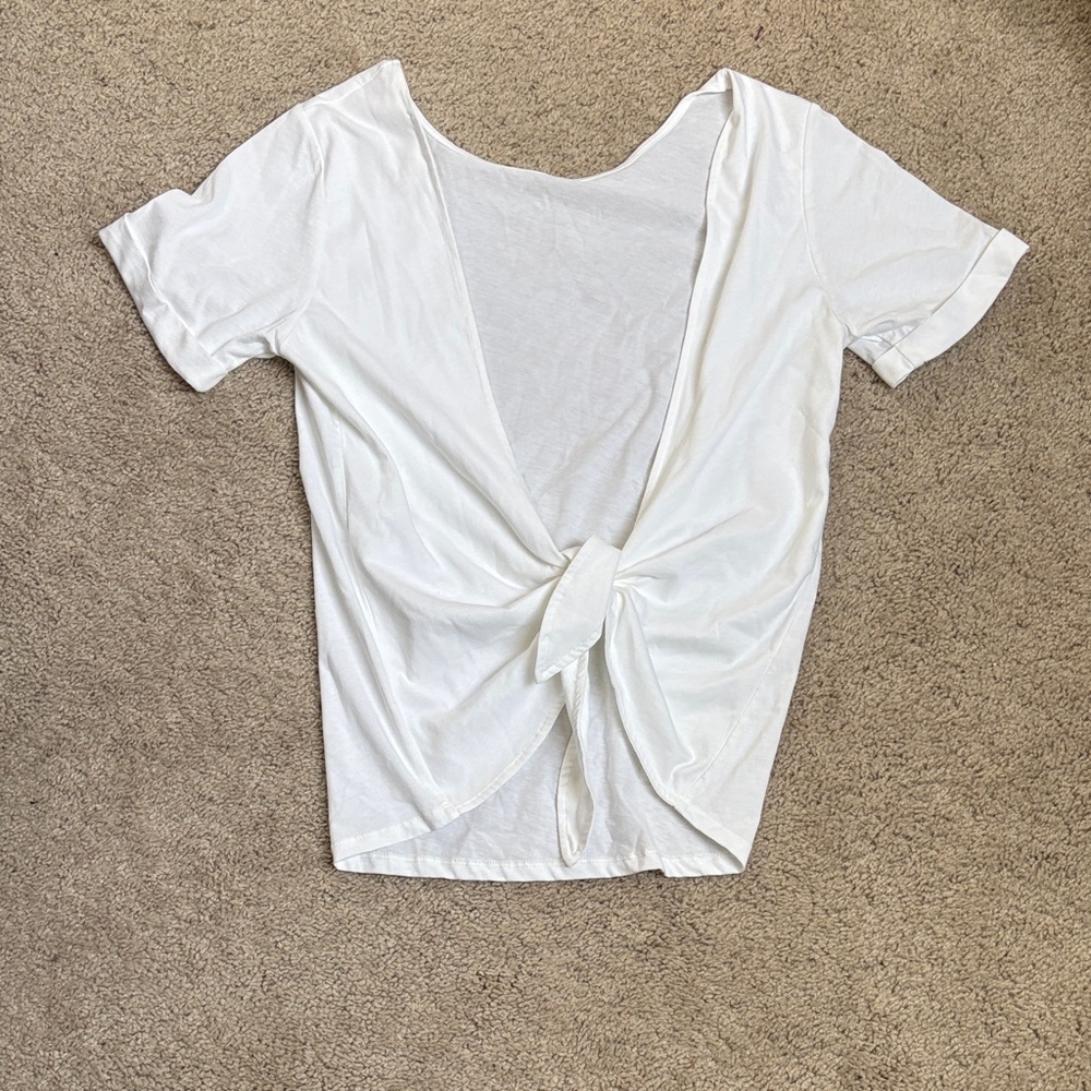 Sezane White Short Sleeve Tie-Front Tee